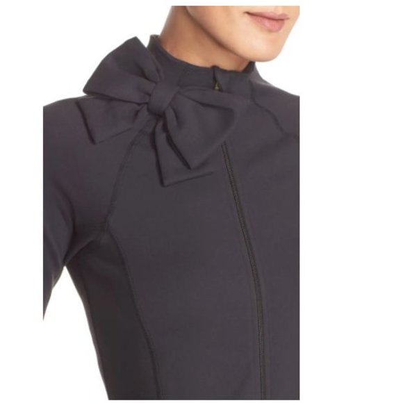 KATE SPADE x BEYOND YOGA Arica Grey Neck Bow Front Zip Jacket sz S Women's NEW